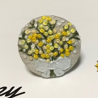 （受注製作）刺繍のヘアゴムor刺繍のブローチ ミモザの花束2