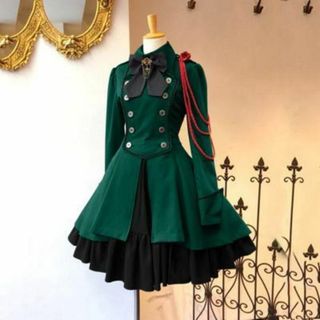 【新品】軍服 ワンピース ロリータ コスプレ レディース ハロウィン グリーン 