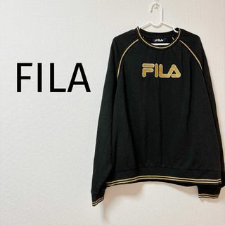 0114 FILA ブラック パーカー スウェット ゴールド トレーナー