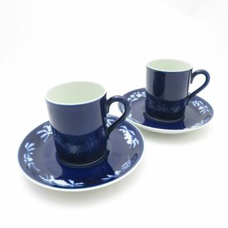 美品 Fukagawa Seiji 深川製磁 明染付白抜紋 コーヒーカップ＆ソーサー 2客 ペア 珈琲 碗 皿 SO2420K1 